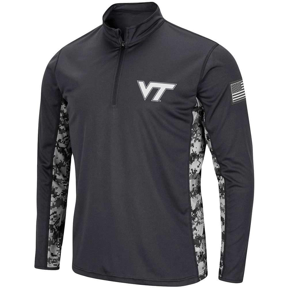 Men's Colosseum Charcoal Virginia Tech Hokies OHT Military Appreciation Digital Camo Lightweight Quarter-Zip Pullover