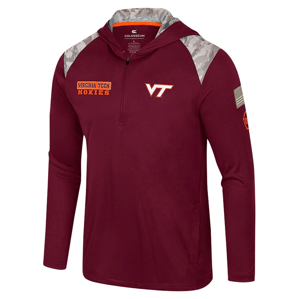 Men's Colosseum Maroon Virginia Tech Hokies OHT Military Appreciation Quarter-Zip Hoodie Jacket