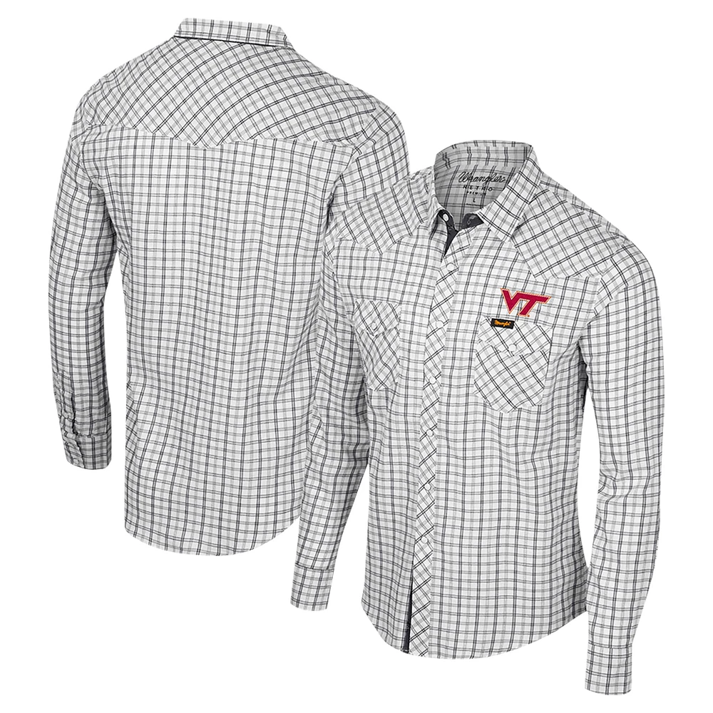 Chemise blanche à manches longues et boutons-pression Colosseum x Wrangler Virginia Tech Hokies pour hommes