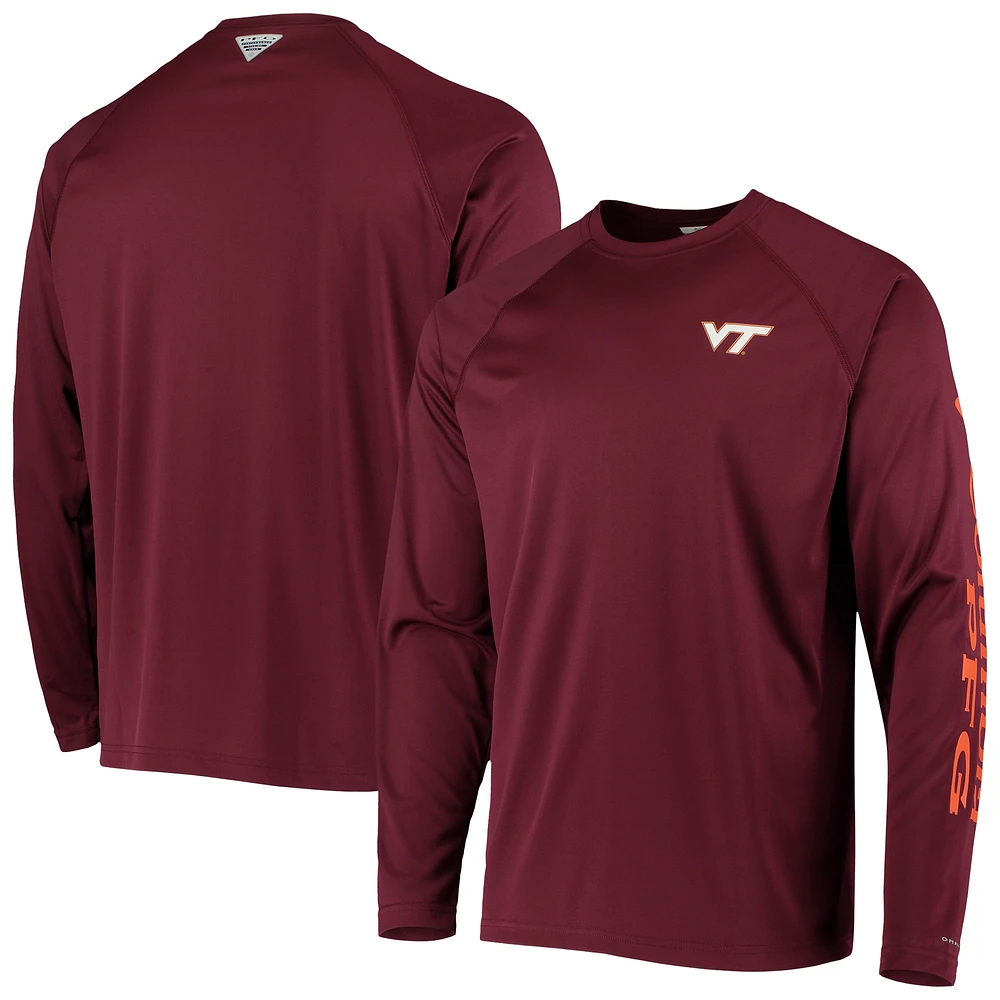Columbia T-shirt à manches longues Virginia Tech Hokies Terminal Tackle Omni-Shade Raglan pour homme