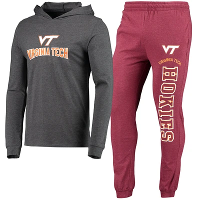 Concepts Sport Maroon/Heather Charcoal pour hommes Virginia Tech Hokies Meter Ensemble t-shirt à capuche manches longues et pyjama de jogging