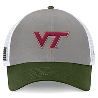 Men's Top of the World Gray/Green Virginia Tech Hokies OHT Military Appreciation Badge Trucker Adjustable Hat