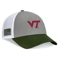 Men's Top of the World Gray/Green Virginia Tech Hokies OHT Military Appreciation Badge Trucker Adjustable Hat