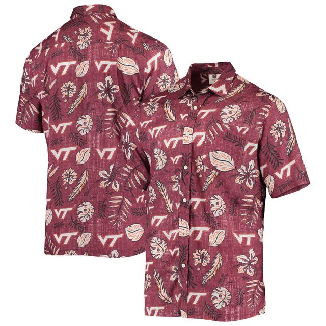 Chemise boutonnée vintage à fleurs Virginia Tech Hokies Wes & Willy marron pour homme