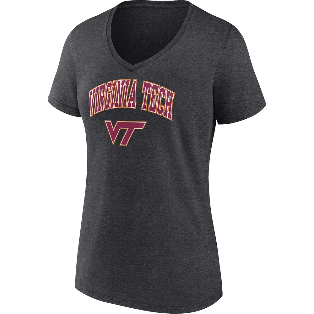 Women's Fanatics Heather Charcoal Virginia Tech Hokies Campus V-Neck T-Shirt