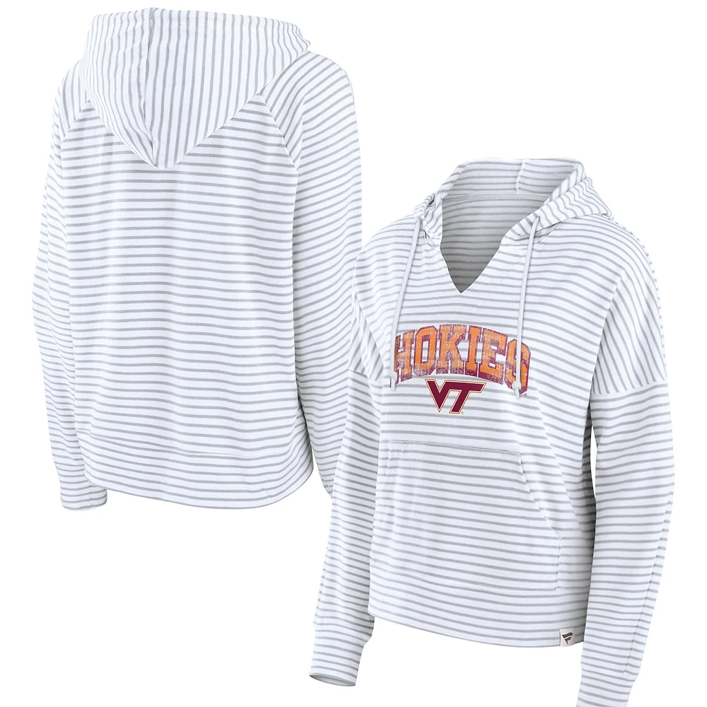 Sweat à capuche rayé blanc col cranté Fanatics pour femmes Virginia Tech Hokies