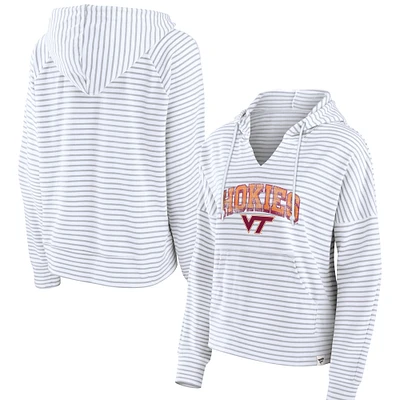 Sweat à capuche rayé blanc col cranté Fanatics pour femmes Virginia Tech Hokies