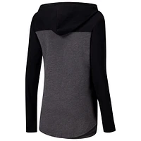T-shirt à capuche manches longues et col en V pour femmes Heather Charcoal Virginia Tech Hokies Knockout Color Block