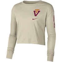 Women's Nike Cream Virginia Tech Hokies Varsity Letter Long Sleeve Crop Top
