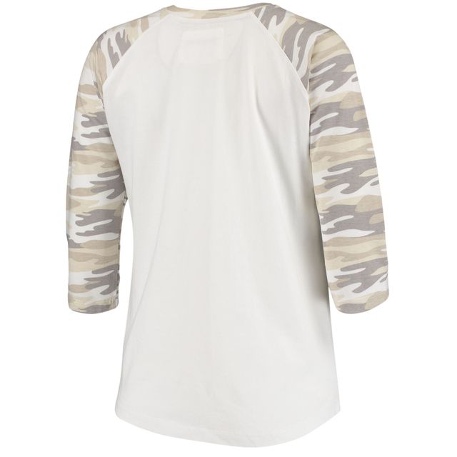 T-shirt à manches 3/4 raglan de baseball Virginia Tech Hokies Boyfriend pour femme, blanc/camouflage
