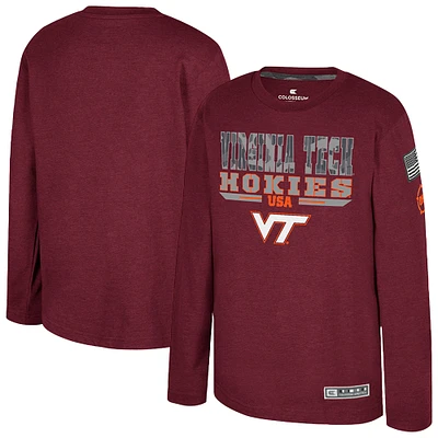 T-shirt à manches longues Oorah de reconnaissance militaire OHT des Hokies Virginia Tech Heather Maroon pour les jeunes