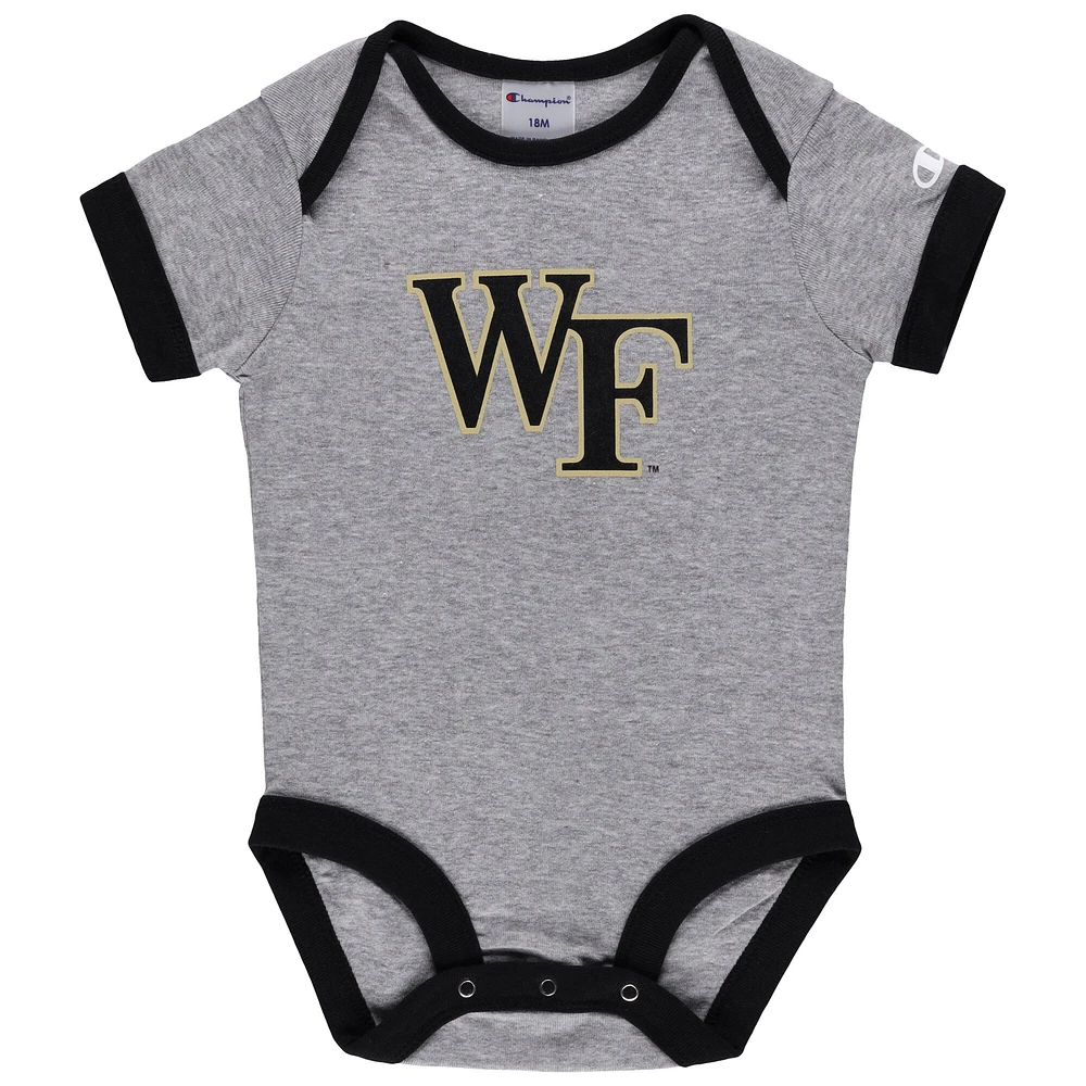 Infant Champion Black/Heather Gray Wake Forest Demon Deacons I Wanna Be Three-Pack Bodysuit Set