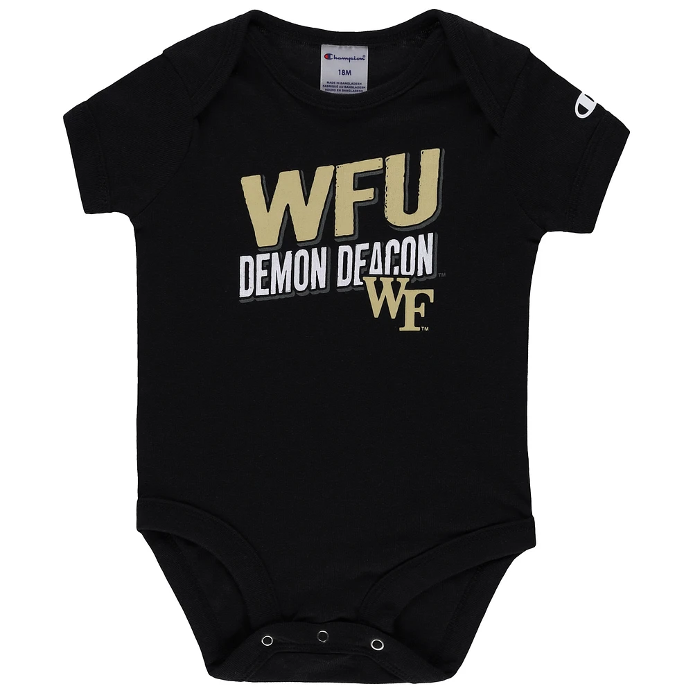 Infant Champion Black/Heather Gray Wake Forest Demon Deacons I Wanna Be Three-Pack Bodysuit Set