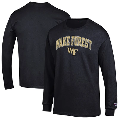 T-shirt à manches longues pour homme Champion Black Wake Forest Demon Deacons Arch Over Logo
