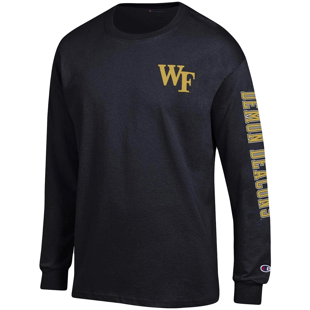 Men's Champion Black Wake Forest Demon Deacons Team Stack Long Sleeve T-Shirt