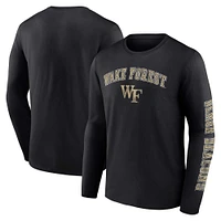 Men's Fanatics Black Wake Forest Demon Deacons Distressed Arch Over Logo Long Sleeve T-Shirt
