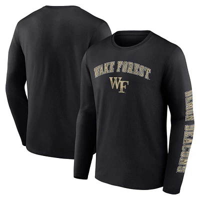 Fanatics pour hommes Black Wake Forest Demon Deacons Arche en détresse sur logo T-shirt à manches longues