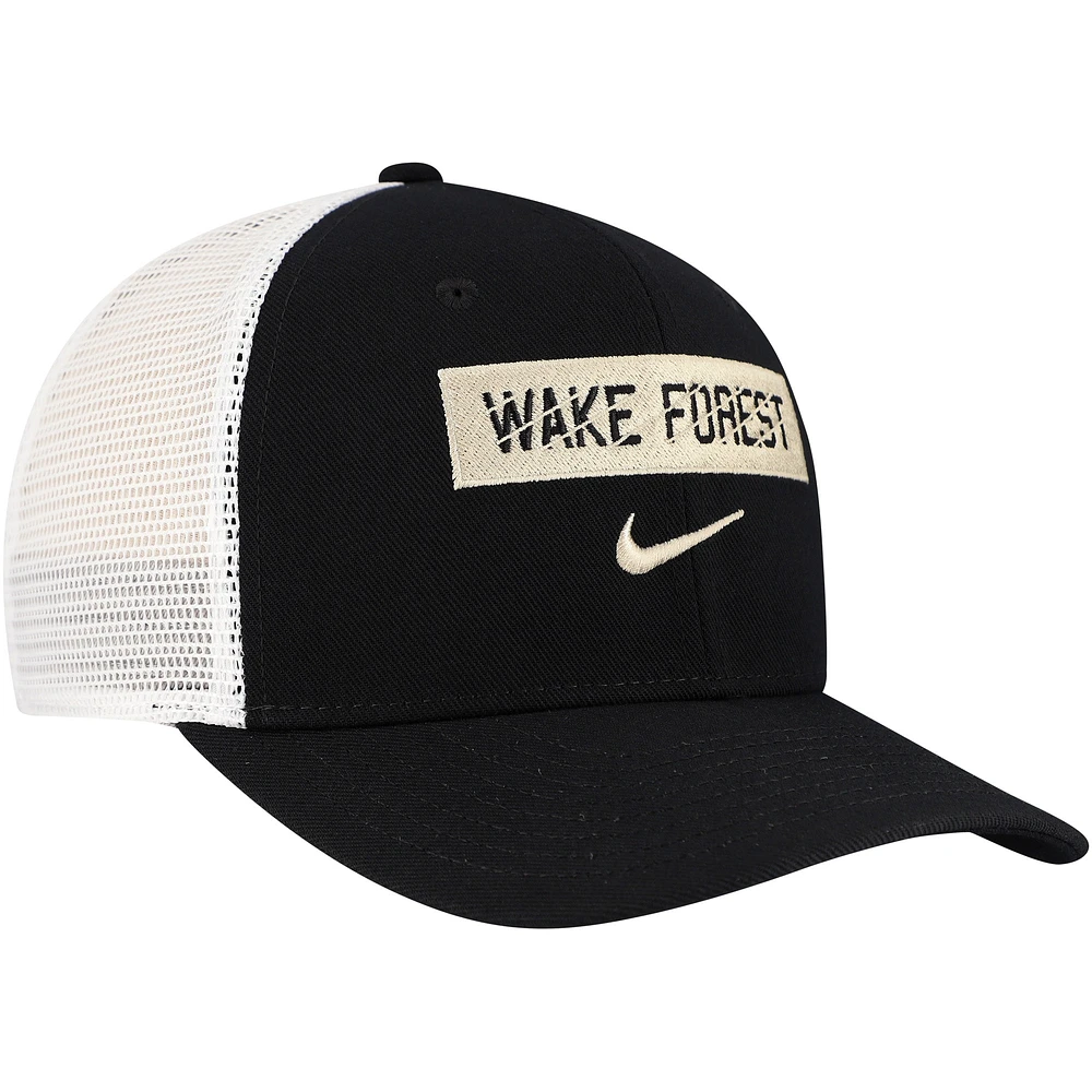 Men's Nike Black Wake Forest Demon Deacons 2024/25 Sideline Rise Trucker Adjustable Hat