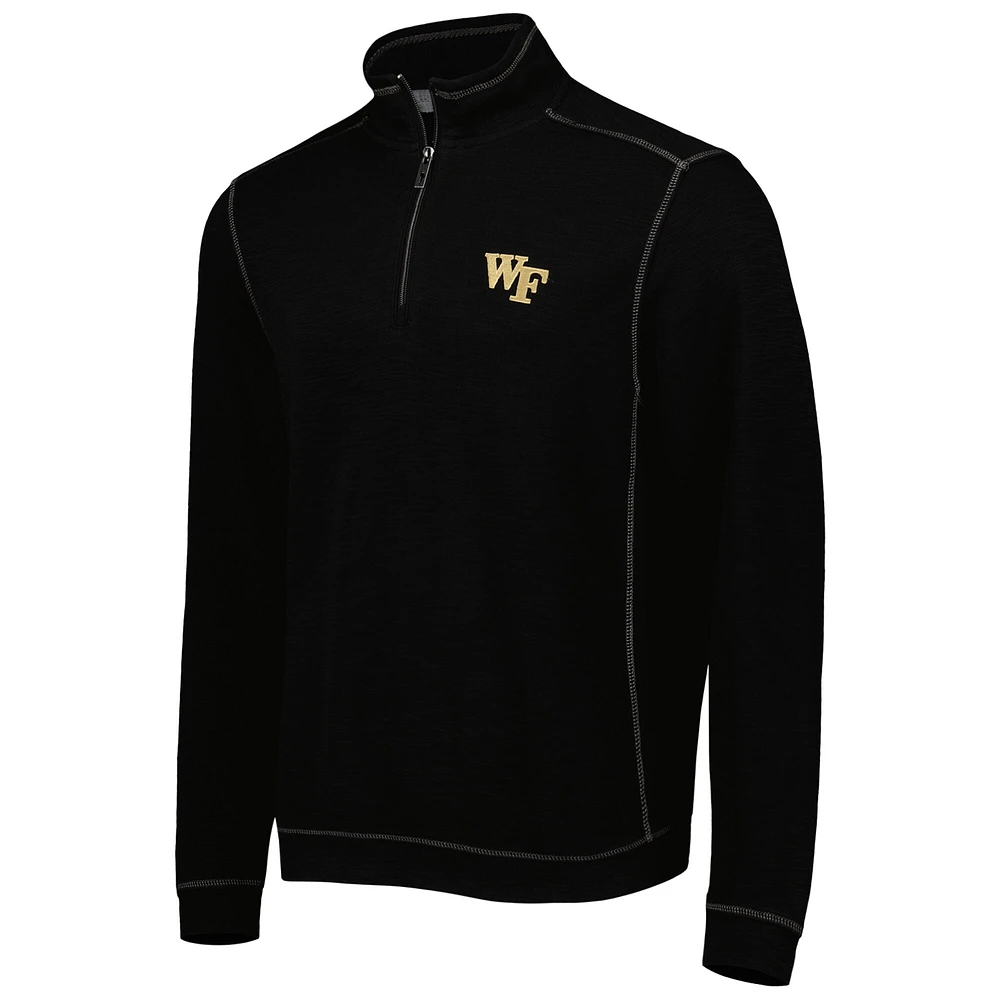 Men's Tommy Bahama Black Wake Forest Demon Deacons Tobago Bay Tri-Blend Half-Zip Pullover