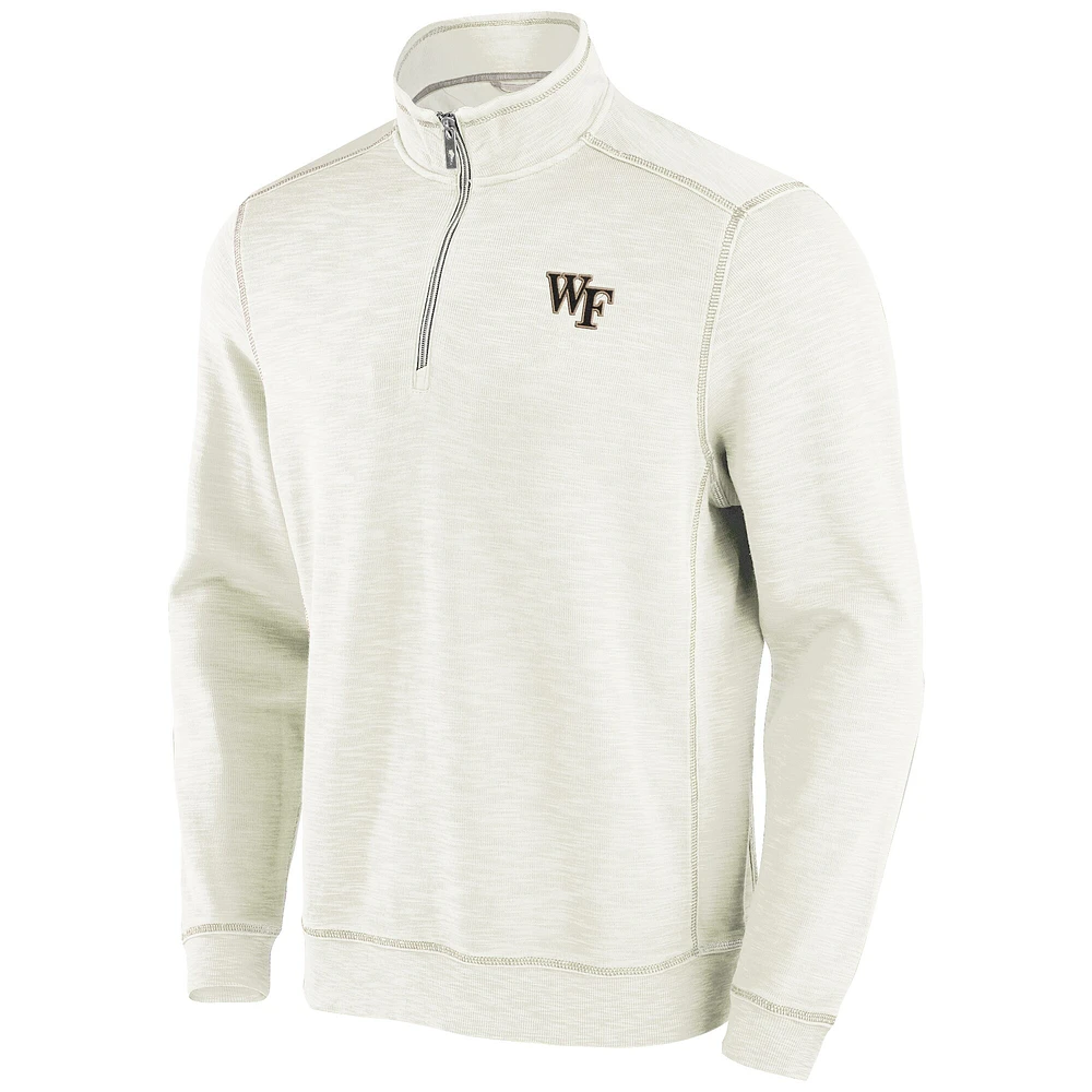 Men's Tommy Bahama Cream Wake Forest Demon Deacons Tobago Bay Half-Zip Tri-Blend Top