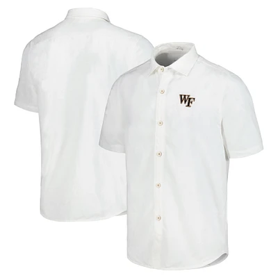 Men's Tommy Bahama White Wake Forest Demon Deacons Coconut Point Palm Vista IslandZone Camp Button-Up Shirt