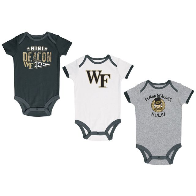 Lot de trois body Champion pour nouveau-né et bébé Noir/gris chiné/blanc Wake Forest Demon Deacons