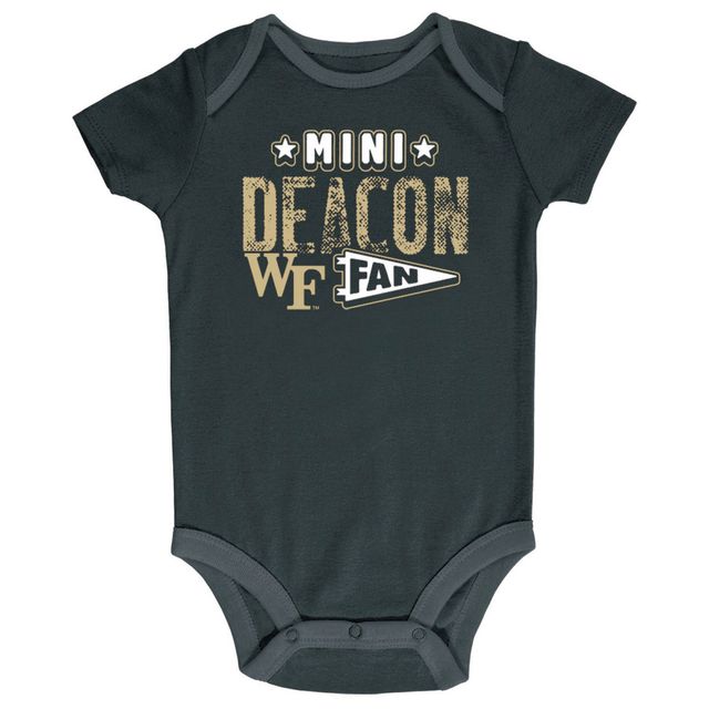 Lot de trois body Champion pour nouveau-né et bébé Noir/gris chiné/blanc Wake Forest Demon Deacons