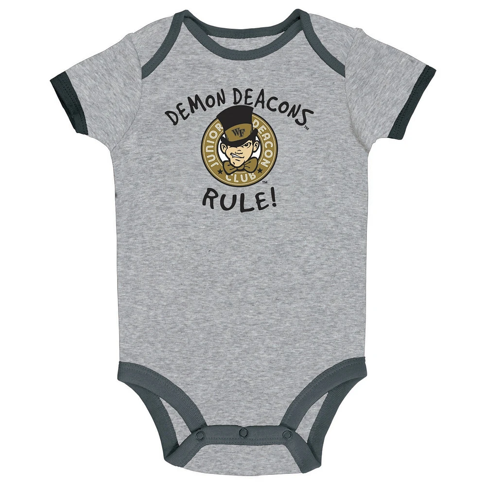 Newborn & Infant Champion Black/Heather Gray/White Wake Forest Demon Deacons Three-Pack Bodysuit Set