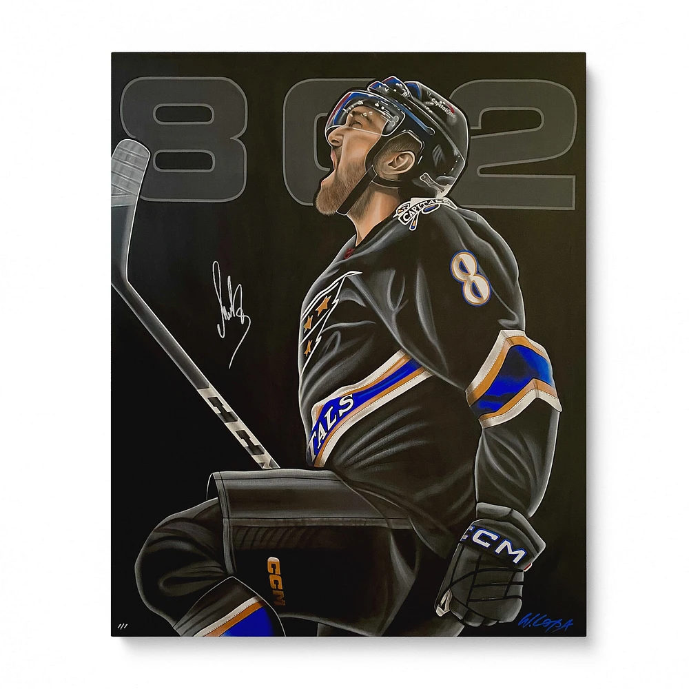 Alexander Ovechkin, Œuvre originale sur toile tendue autographiée des Capitals de Washington (40 x 44 pouces) - Œuvre de Bill Lopa - Édition limitée n° 1/1