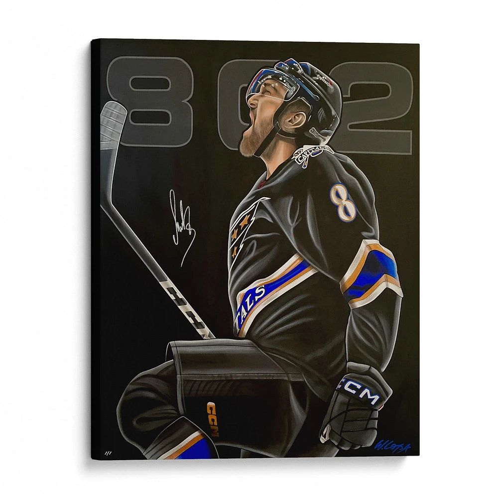 Alexander Ovechkin, Œuvre originale sur toile tendue autographiée des Capitals de Washington (40 x 44 pouces) - Œuvre de Bill Lopa - Édition limitée n° 1/1