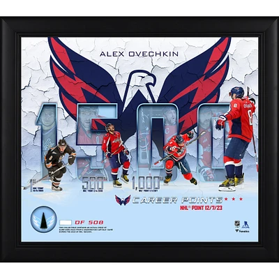 Collage encadré de 15" x 17" de 1 500 points des Capitals de Washington d'Alexander Ovechkin avec un morceau de rondelle utilisée lors du match - Édition limitée à 508