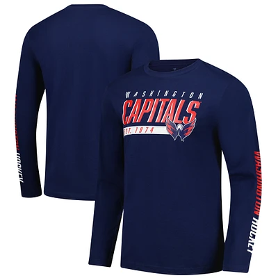 T-shirt à manches longues pour homme Fanatics bleu marine Washington Capitals