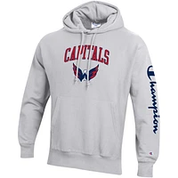 Men's Champion Heather Gray Washington Capitals Reverse Weave Pullover Hoodie