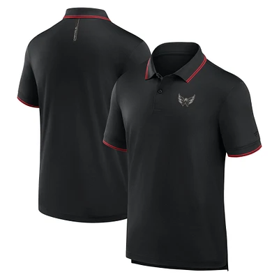 Polo noir Fanatics pour homme avec logo Front Office Move des Washington Capitals