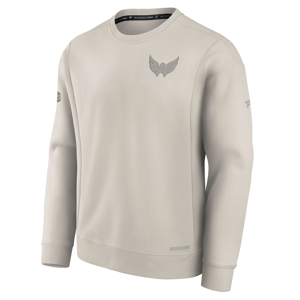 Men's Fanatics  Cream Washington Capitals Authentic Pro Road Fleece Pullover Sweatshirt