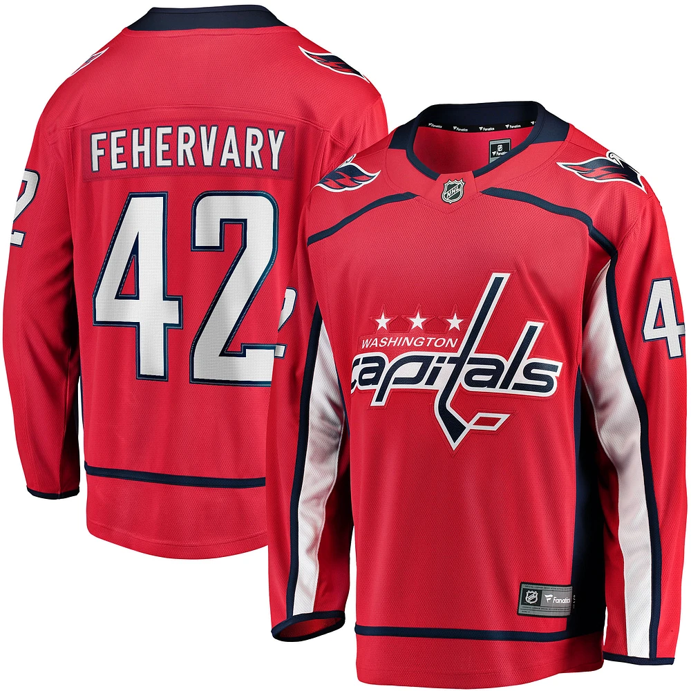 Maillot de joueur échappé à domicile Fanatics Martin Fehervary des Capitals Washington, rouge, pour hommes