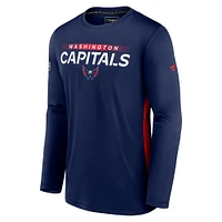 T-shirt à manches longues Fanatics Navy Washington Capitals Authentic Pro Rink Performance pour hommes