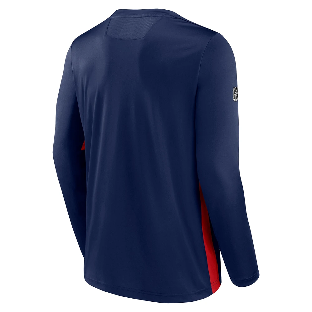 T-shirt à manches longues Fanatics Navy Washington Capitals Authentic Pro Rink Performance pour hommes