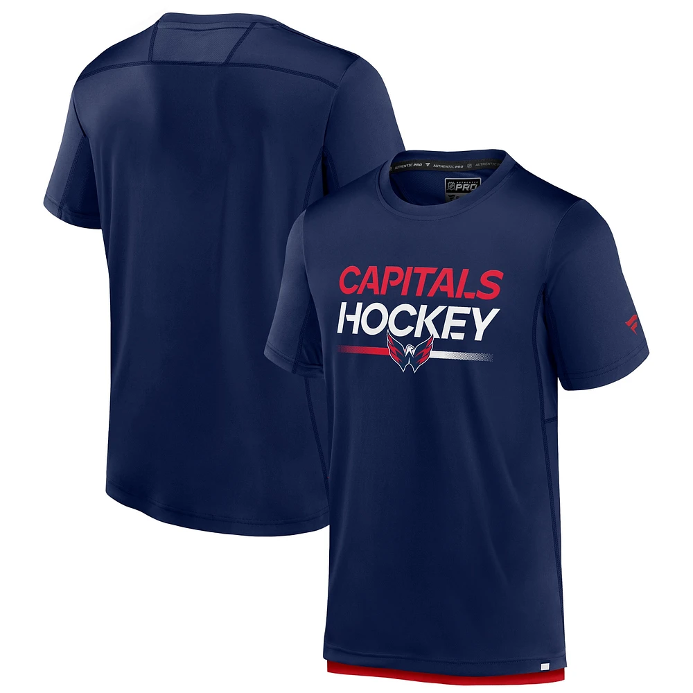 T-shirt authentique Pro Tech Fanatics pour hommes, bleu marine, Washington Capitals