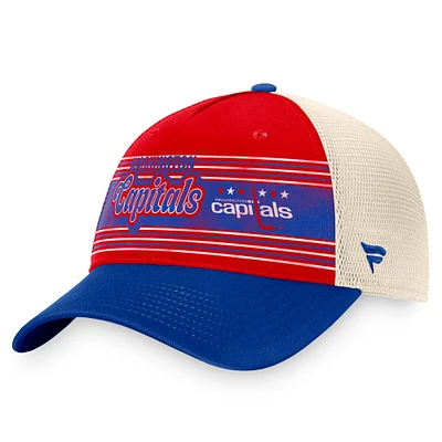 Casquette réglable de camionneur vintage Fanatics rouge/bleu Washington Capitals Heritage pour hommes