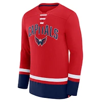 T-shirt rouge à manches longues lacets Fanatics Washington Capitals Back Pass pour hommes