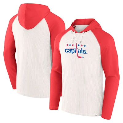 Sweat à capuche vintage raglan blanc/rouge pour homme Fanatics Washington Capitals