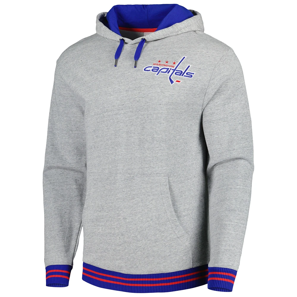 Men's Mitchell & Ness  Heather Gray Washington Capitals Classic French Terry Pullover Hoodie