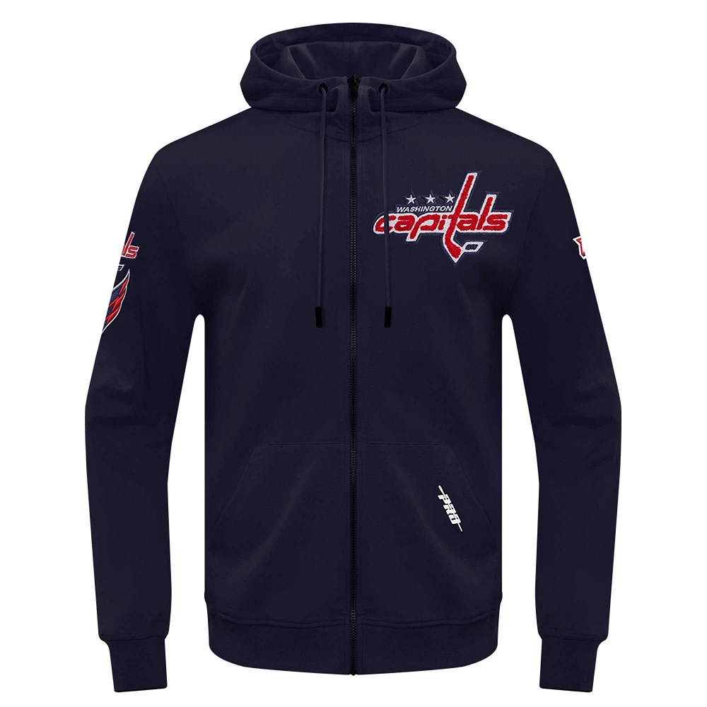 Men's Pro Standard Navy Washington Capitals Classic Chenille Full-Zip Hoodie Jacket