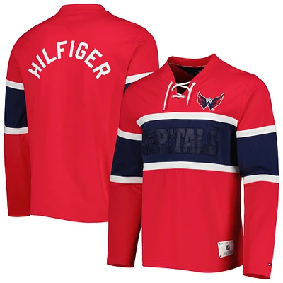 Haut à manches longues lacets Tommy Hilfiger rouge Washington Capitals Walter pour hommes