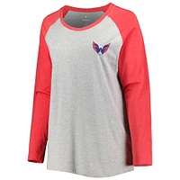 Women's Fanatics Alexander Ovechkin Heather Gray/Heather Red Washington Capitals Plus Name & Number Raglan Long Sleeve T-Shirt