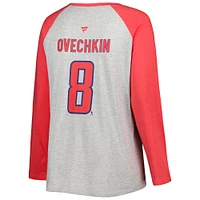 Women's Fanatics Alexander Ovechkin Heather Gray/Heather Red Washington Capitals Plus Name & Number Raglan Long Sleeve T-Shirt