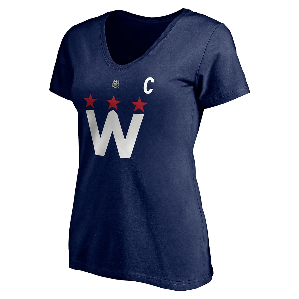 T-shirt à col en V pour femmes Fanatics Alexander Ovechkin, bleu marine, Washington Capitals 2020/21, nom et numéro de pile authentiques alternatifs