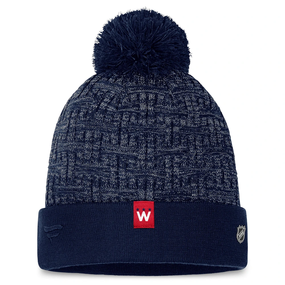 Women's Fanatics  Navy Washington Capitals Authentic Pro Road Cuffed Knit Hat with Pom