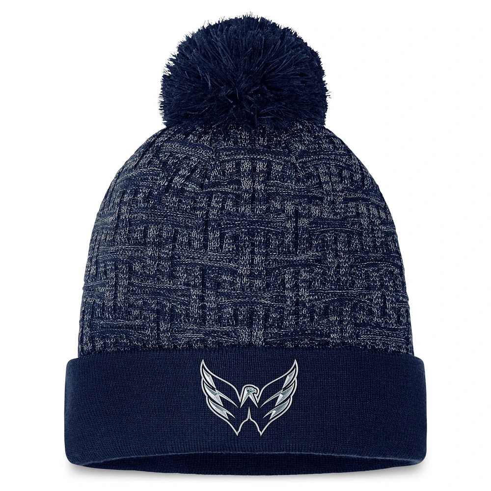Women's Fanatics Navy Washington Capitals Authentic Pro Road Cuffed Knit Hat with Pom